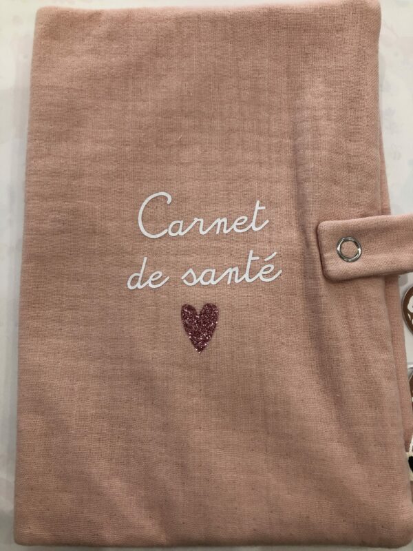 Protège carnet de santé - gaze rose