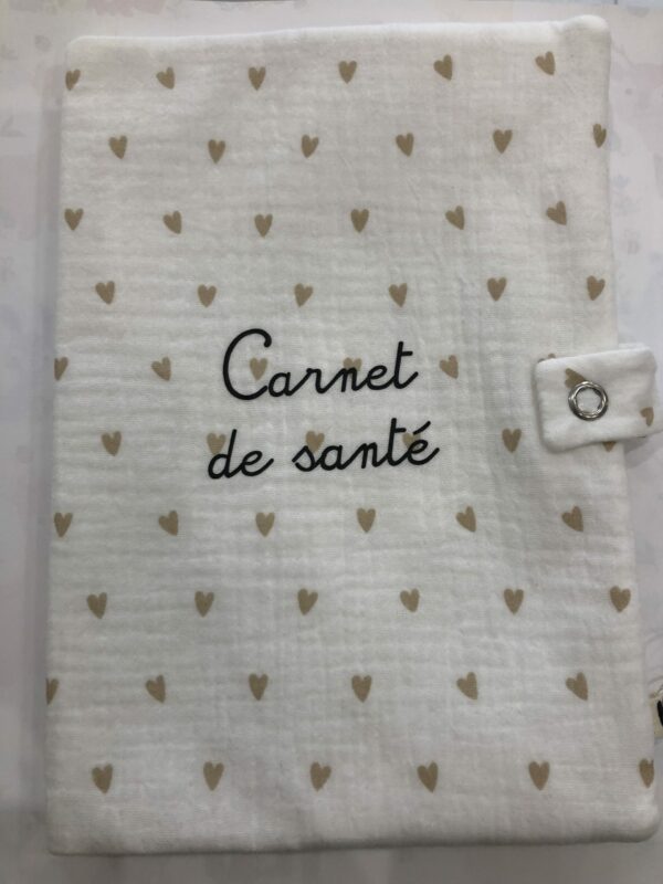 Protège carnet de santé - gaze coeurs écru