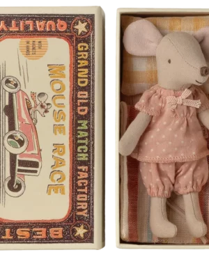 Grande soeur souris dans sa boîte assortie