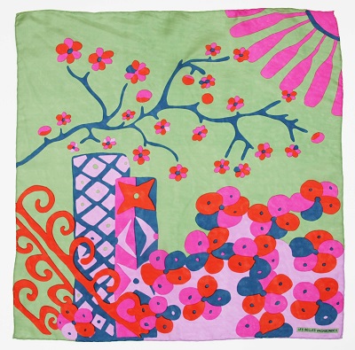 Mini foulard en soie Sakura vert