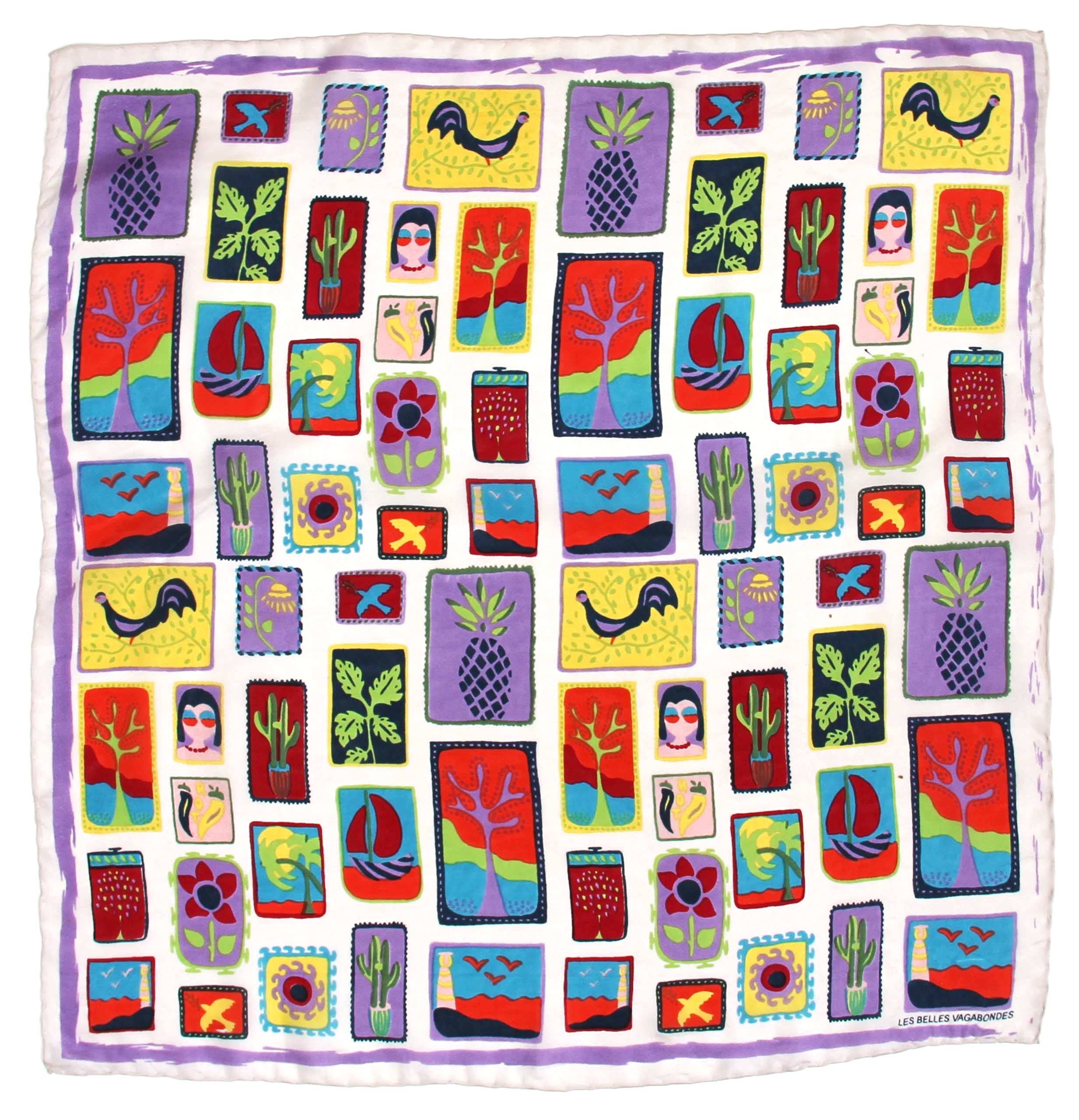 Mini foulard en soie Postcard prune