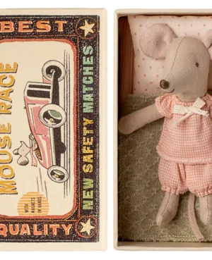 Petite soeur souris dans sa boîte d'allumettes
